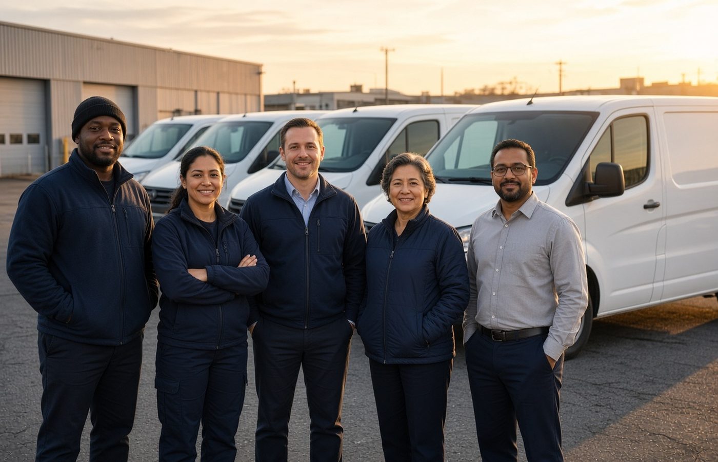 DSP team standing with a fleet of delivery vans